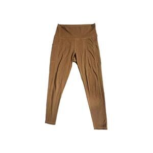 Prana Two Pocket Legging L Striped Stretch Active Yoga Hike  Cyan Yellow